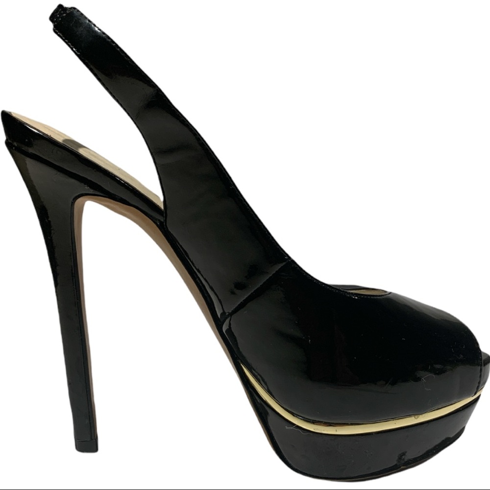Aldo Black Patent High Stiletto Platform Open Toe